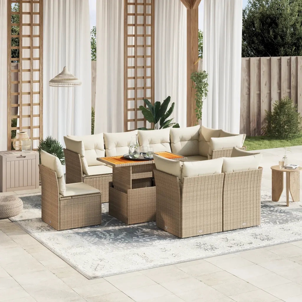 Set Divano da Giardino 9 pz con Cuscini Beige in Polyrattan 3270932