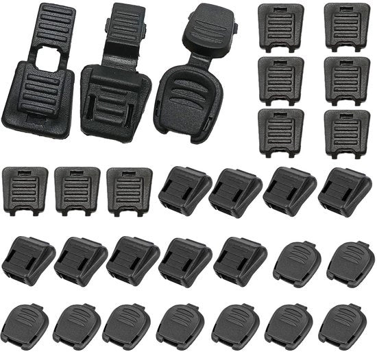Stopper per cavi 30 pezzi - Duraturo - Clip per cavi - Cavo di sicurezza - Estremi di cavo con 2 fori - Fissaggio flessibile del cavo - Fermo cavo in plastica rigida