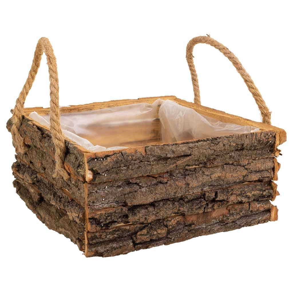 Cesto in legno con manici marroni 25x25x11h
