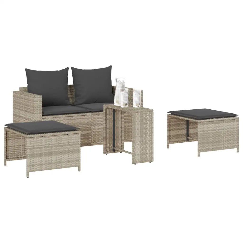 Set Divano da Giardino 5pz con Cuscini Grigio Chiaro Polyrattan 4104168