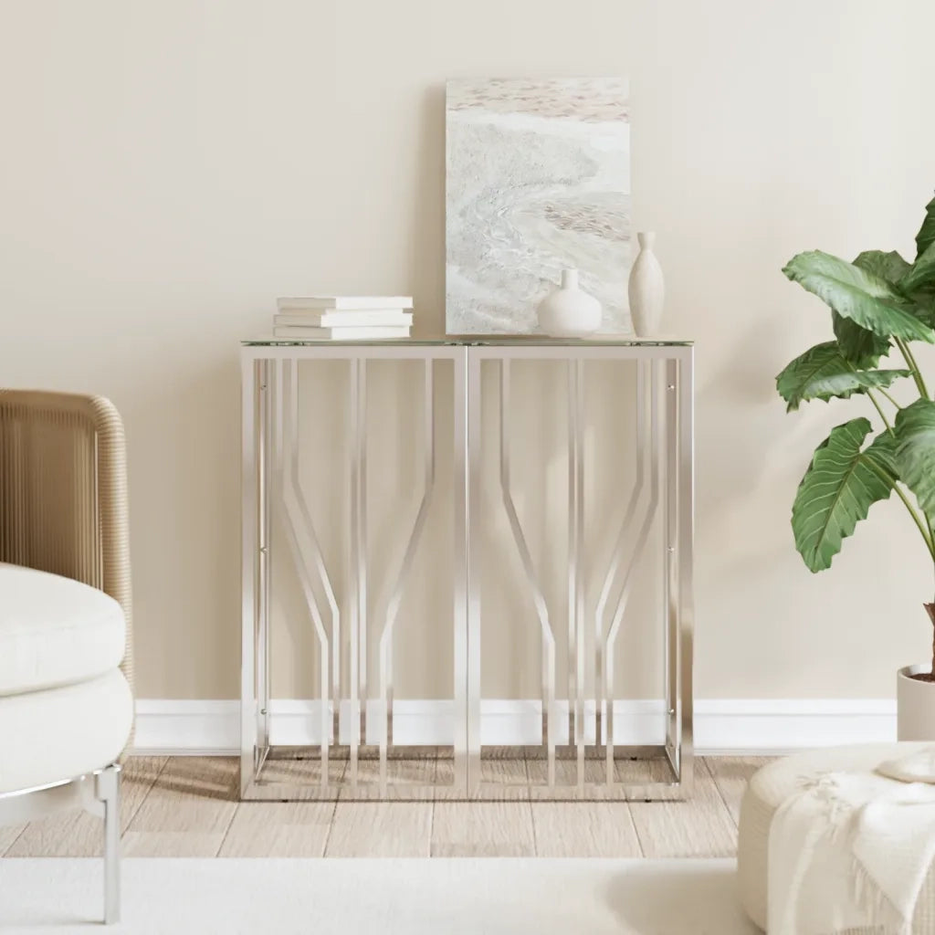 Tavolino Consolle-Tavolino da soggiorno-Tavolo 70x30x70 cm in Acciaio Inox e Vetro