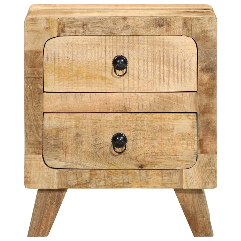 Set di 2 Comodini | Armadio da Notte | Mobiletto da notte 40x32x46 cm in Legno Massello di Mango Grezzo