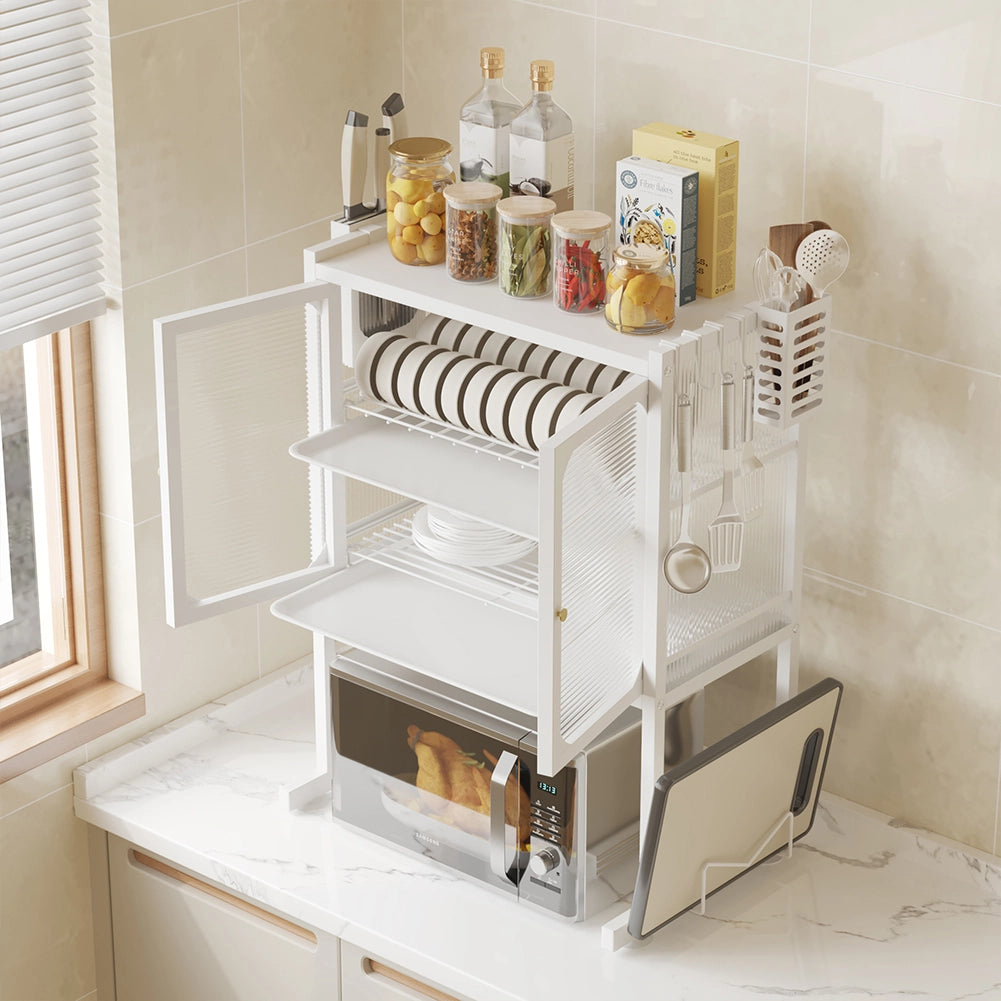 Scaffale Porta Microonde con Vetrinetta in Metallo 57x37H76cm Salvaspazio Bianco