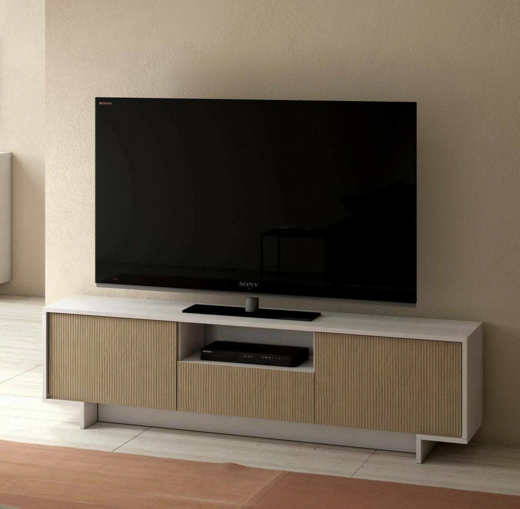 Atina, Mobile Porta tv un Cassetto Made in Italy, 170x42x48h cm Bianco