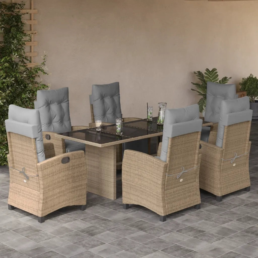 Set Pranzo da Giardino 7 pz con Cuscini Beige Misto Polyrattan