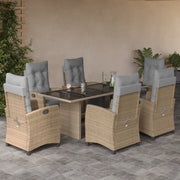 Set Pranzo da Giardino 7 pz con Cuscini Beige Misto Polyrattan