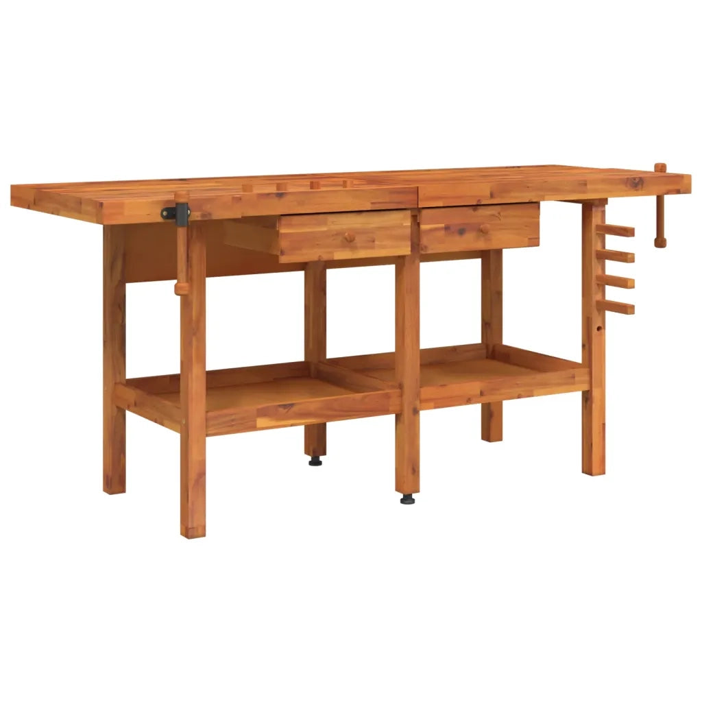 Banco Lavoro Cassetti e Morse 192x62x83cm Legno Massello Acacia CFW2781588