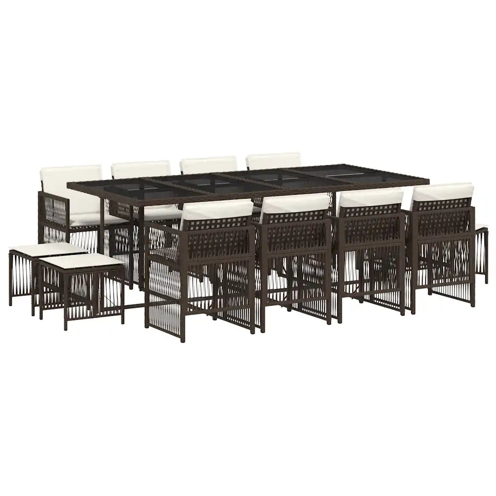 Set da Pranzo da Giardino 13pz con Cuscini Marrone Polyrattan 3210981