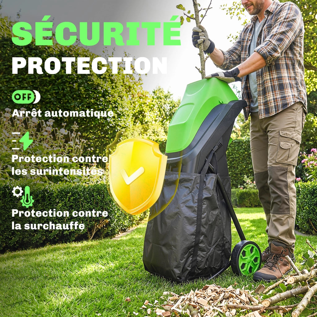 Tritavagliatore Elettrico 2500W con Sacco Raccolta 45L ¨C Zephmum ¨C Verde 44x34x96cm