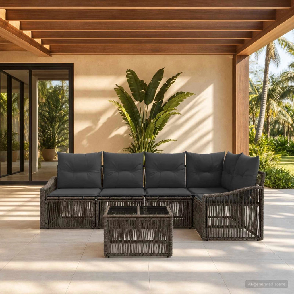 Set Divano da Giardino 6 pz Grigio polyrattan 3436007