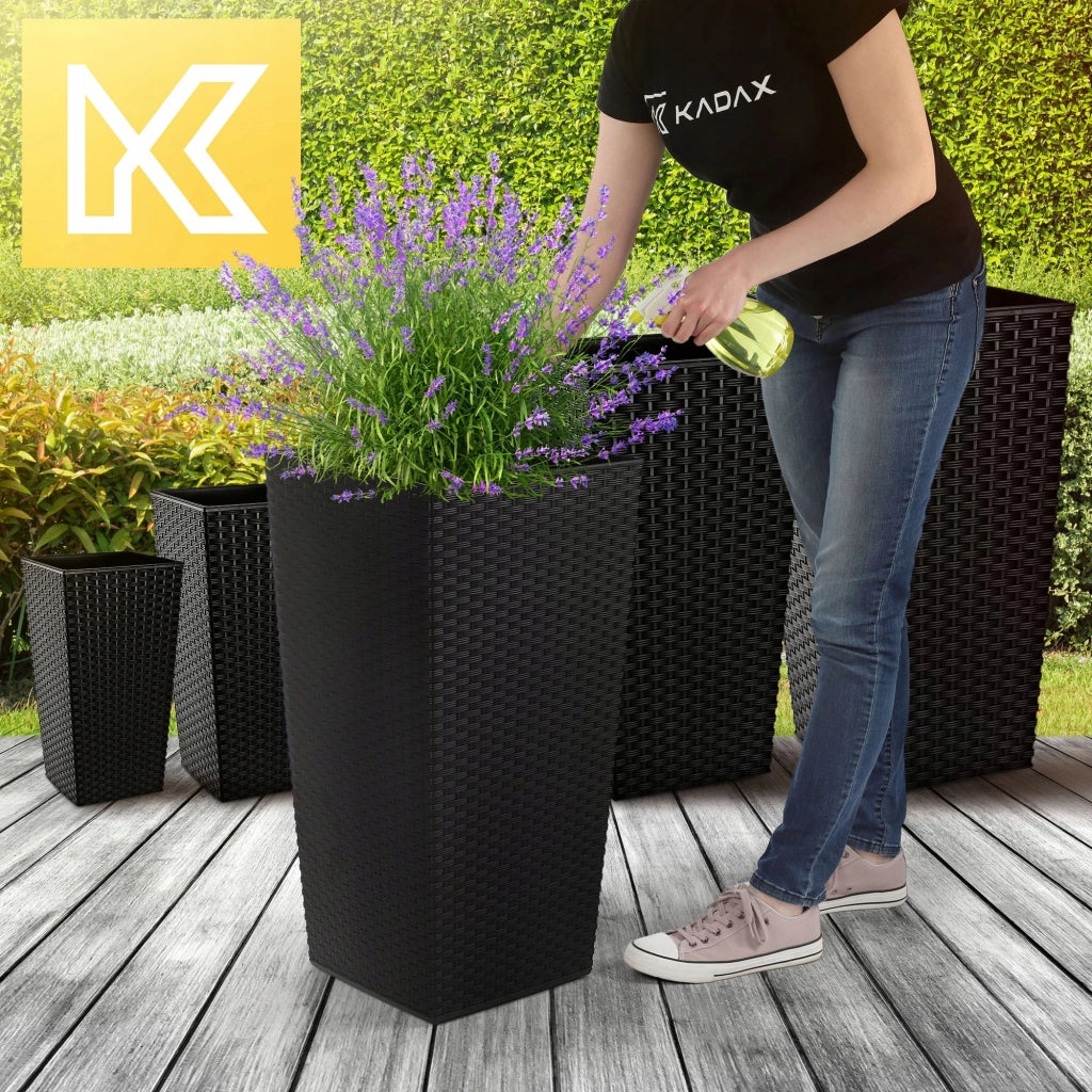 Vaso da giardino KADAX con inserto per fiori, grande e alto, 34x68 cm, nero.