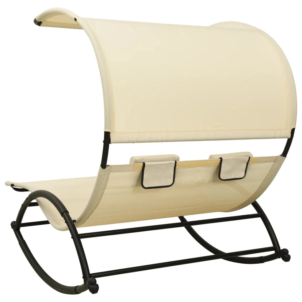 Lettino prendisole sedia a sdraio lettino prendisole letto da giardino mobili da giardino mobili da esterno doppi con baldacchino textilene crema 02_0012720