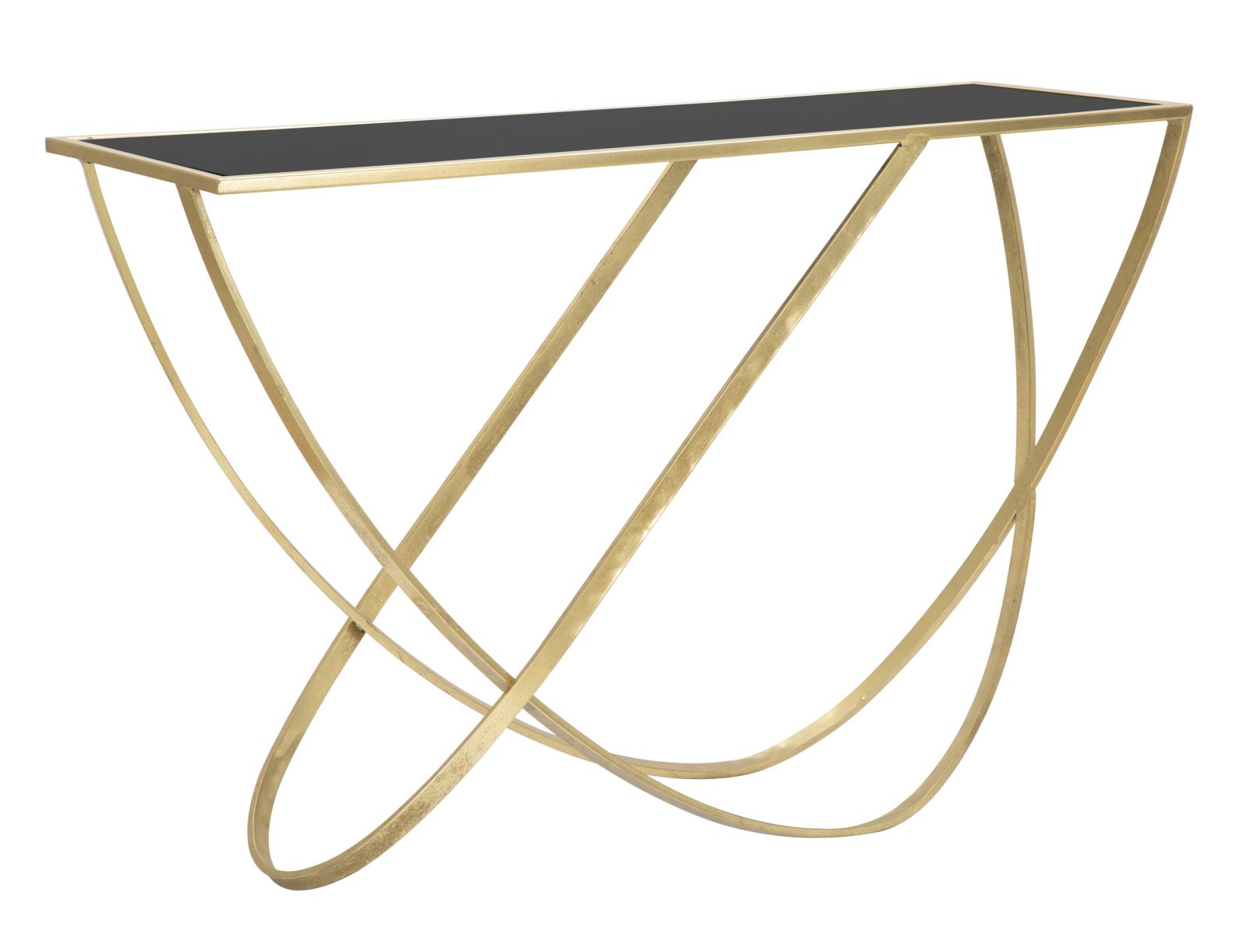 Console Ring 120x40x79 cm in Ferro MDF e Specchio Nero e Oro