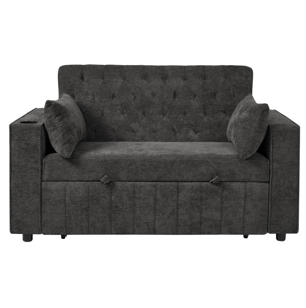 Divano letto 140x137x84 cm in ciniglia grigia con contenitore， USB e 2 cuscini