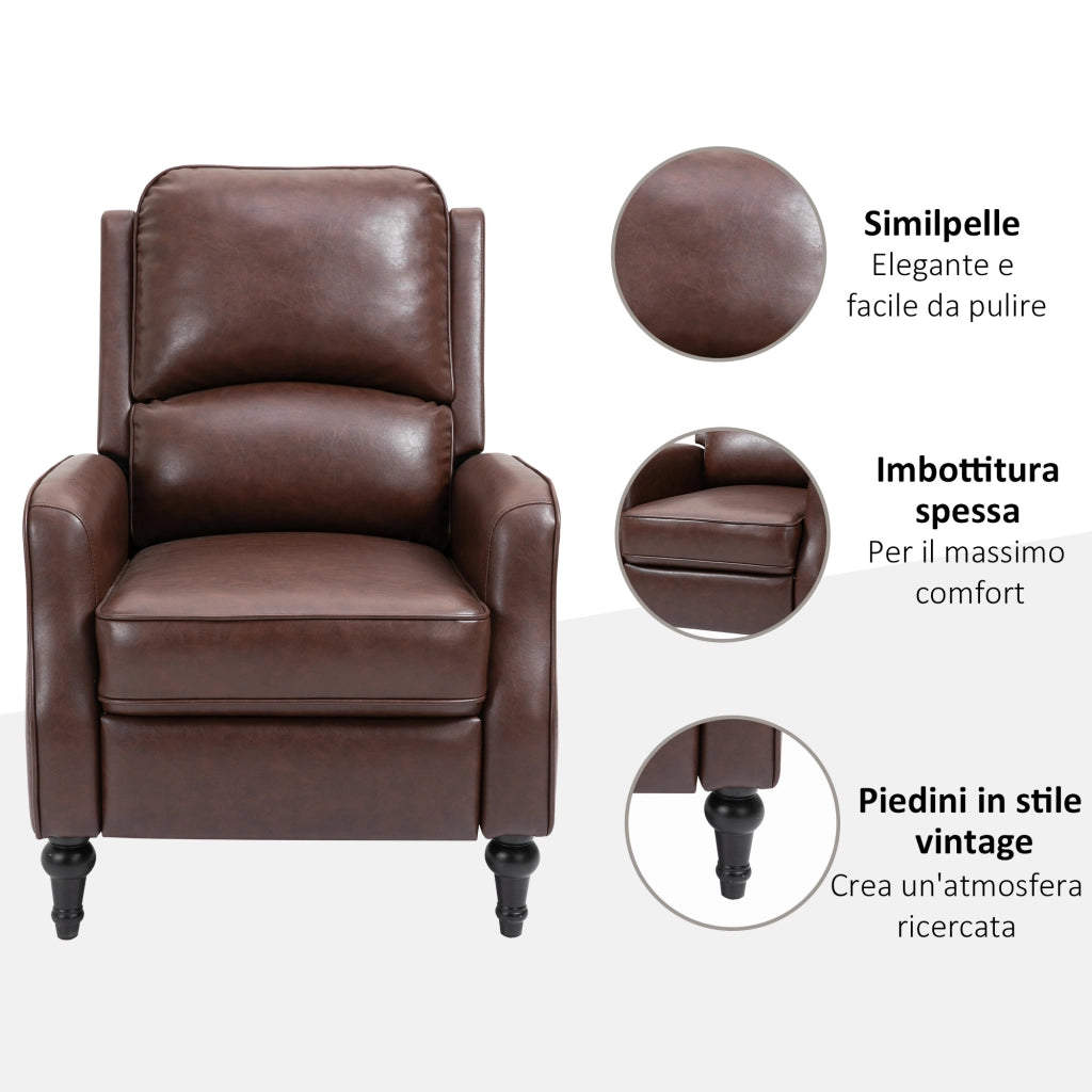 Poltrona Relax Reclinabile 90° e 150° Manuale in Pelle