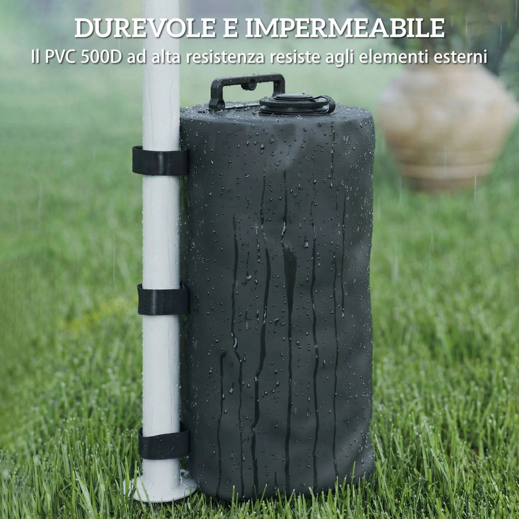 Set 4 Zavorre per Gazebo Ø20x32,5 cm con Maniglie e Cinghie a Strappo in Tessuto Plastica 500D Nero