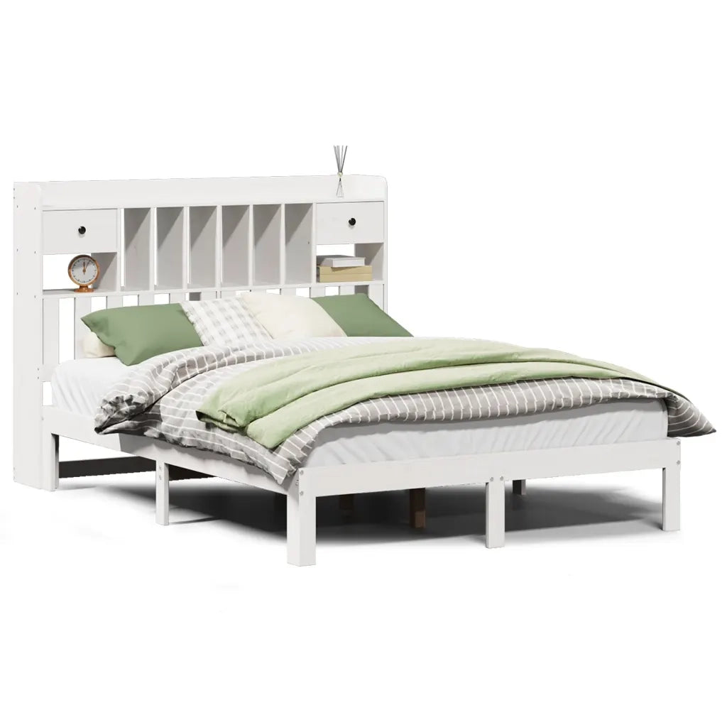 Letto Libreria senza Materasso Bianco 150x200 cm Legno di Pino 3322604