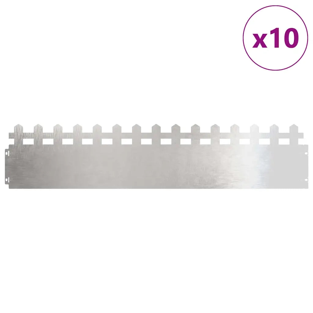 Bordure per prato 10 pz 103 x 0,05 x 22 cm Acciaio Inox Argento 874798
