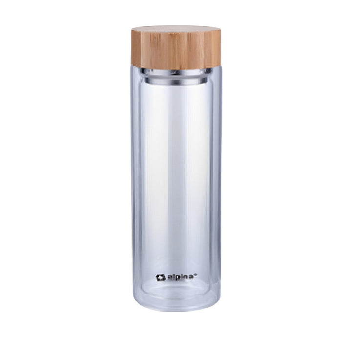 Bottiglia Termica con Filtro 450 ml Doppia Parete Manicotto Vetro Borosilicato