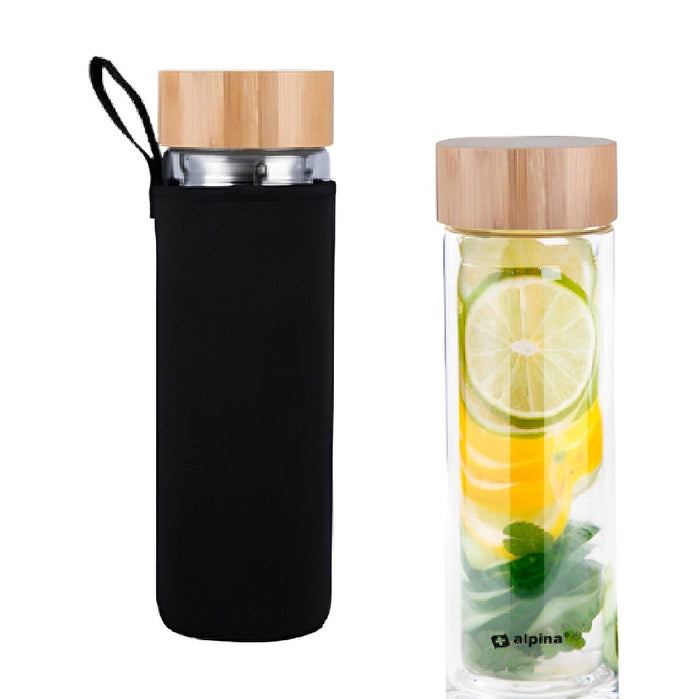 Bottiglia Termica con Filtro 450 ml Doppia Parete Manicotto Vetro Borosilicato