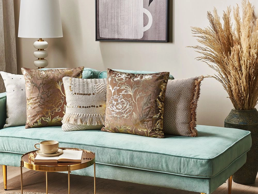 Set di 2 cuscini decorativi in velluto marrone 45 x 45 cm con stampa floreale in lamina d'oro Accessori decorativi glamour