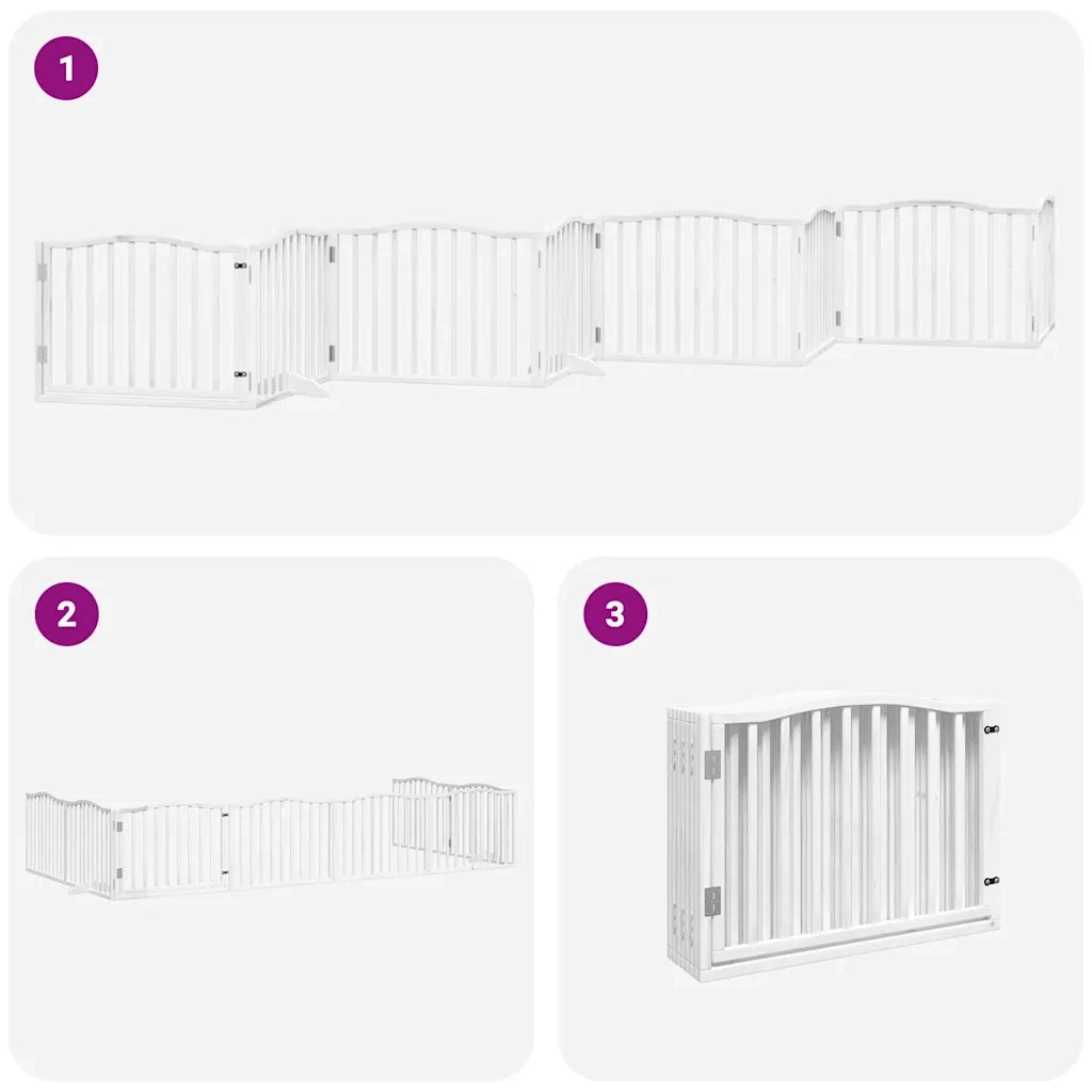 vidaXL Cancello Cani Porta Pieghevole Bianco 12 Pannelli 640 cm Pioppo
