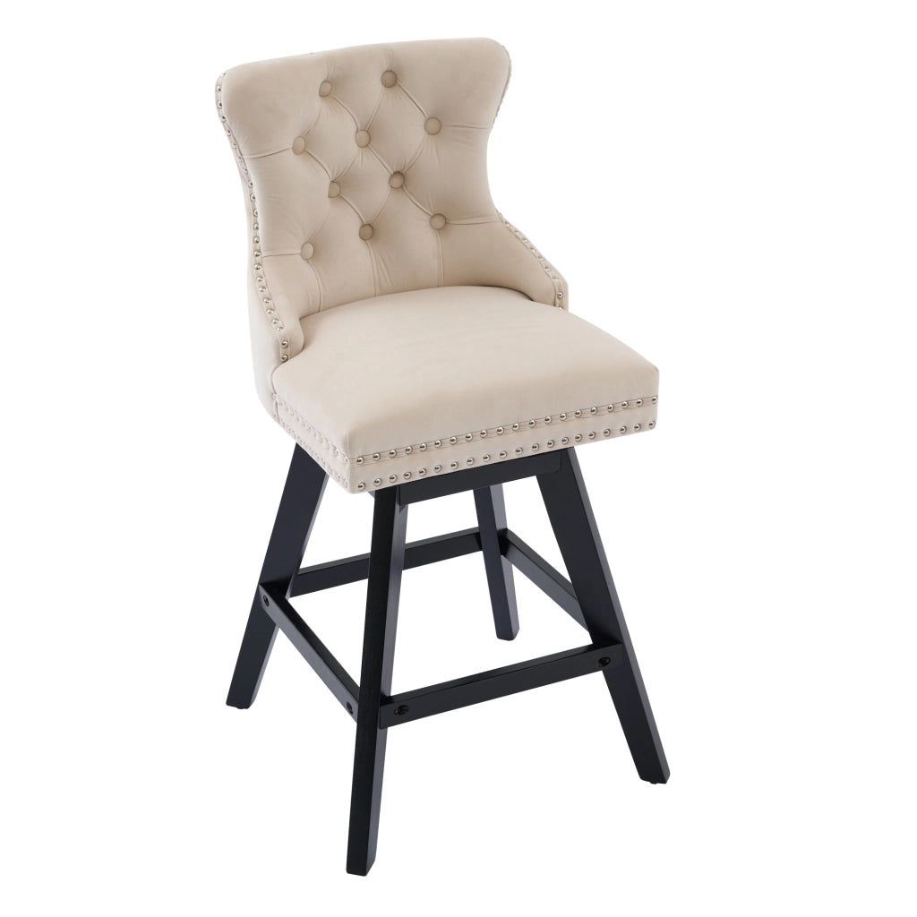 Sgabelli da Bar in Velluto con Gambe in Legno ¨C MINIMAL ¨C Beige, Set 2 Pezzi