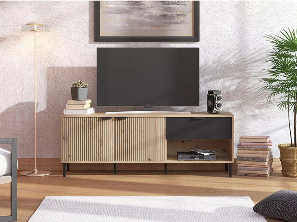 Preone, Mobile Porta tv un Cassetto, 150.5x40x54.5h cm Marrone Rovere Nodi