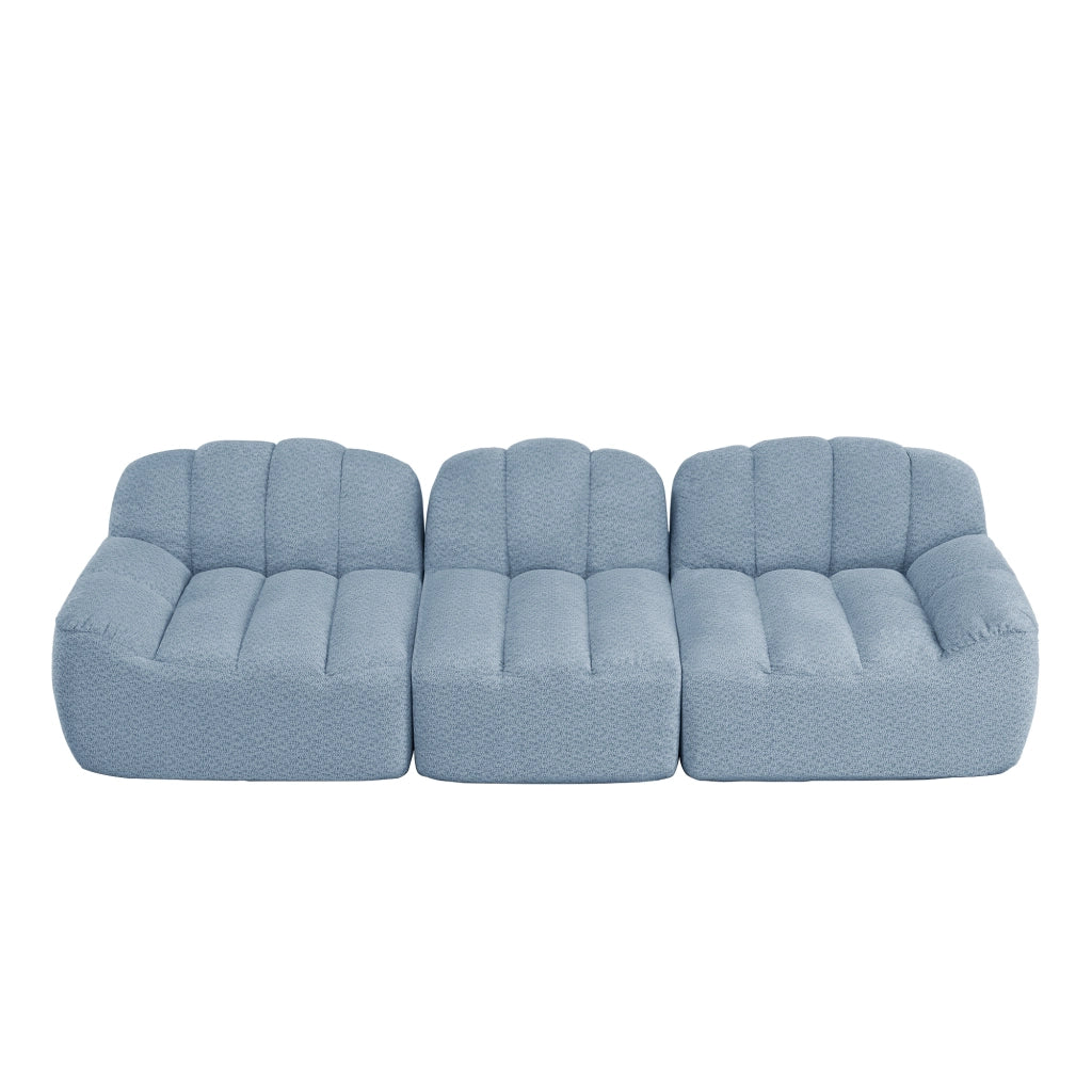 Sofa modulare a 3 posti senza struttura con seduta profonda in pile granulare per soggiorno blu 288 × 104 × 79 cm