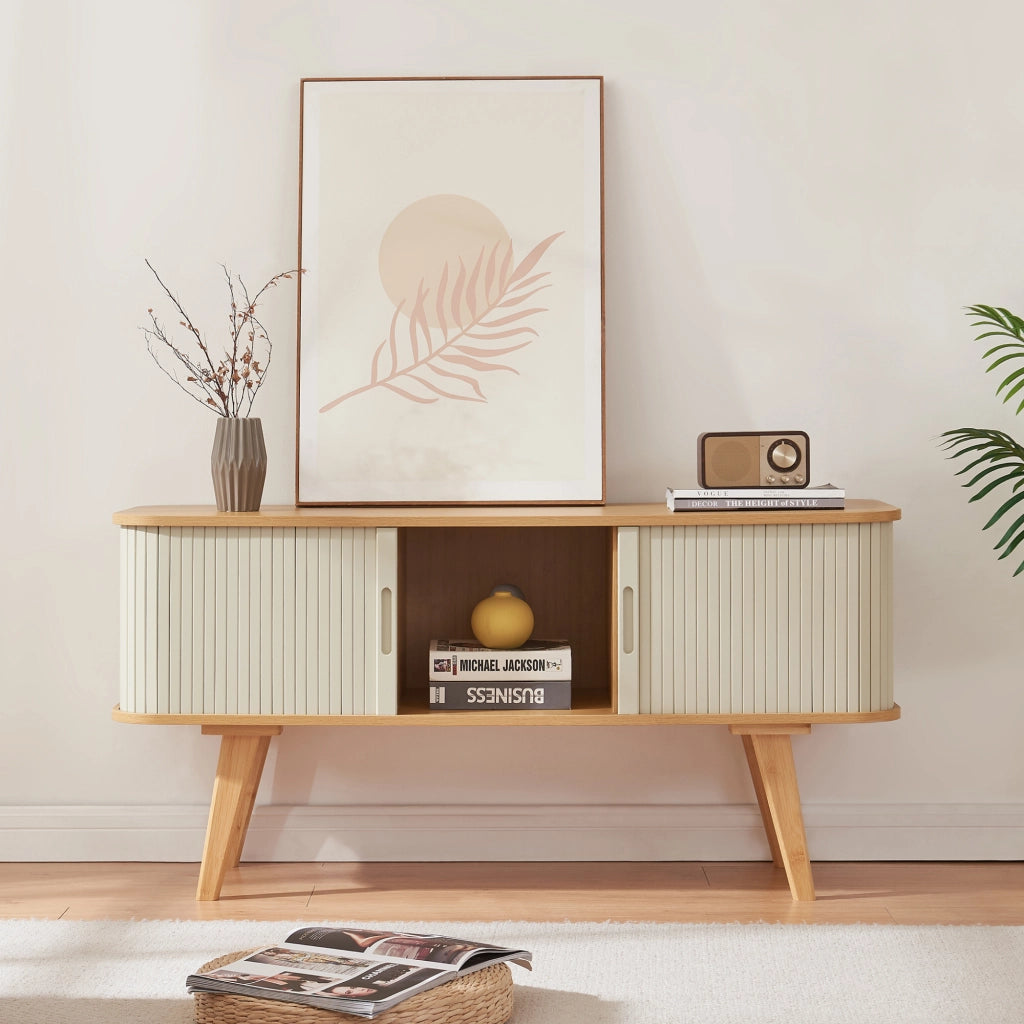 Mobile TV Tysvær 120x40x58 cm - Naturale / Bianco Crema [en.casa]
