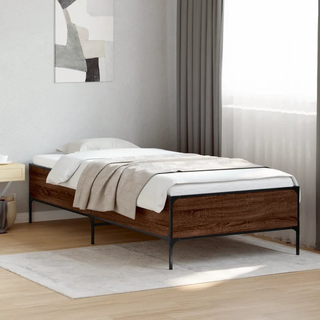 Giroletto-Struttura Letto Rovere Marrone 100x200 cm Legno Multistrato e Metallo 802134