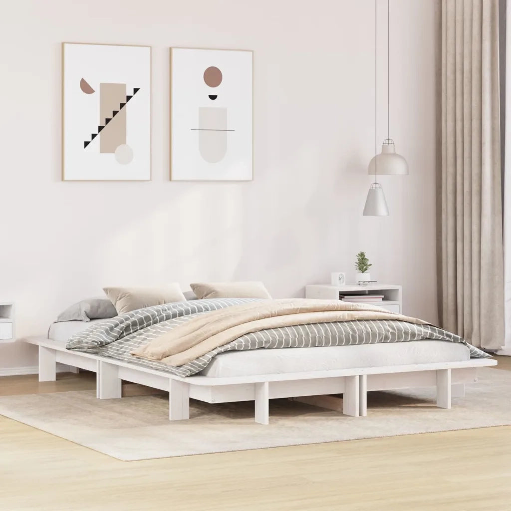 Letto senza Materasso-Struttura Letto Bianco 135x190 cm Legno Massello di Pino 751721