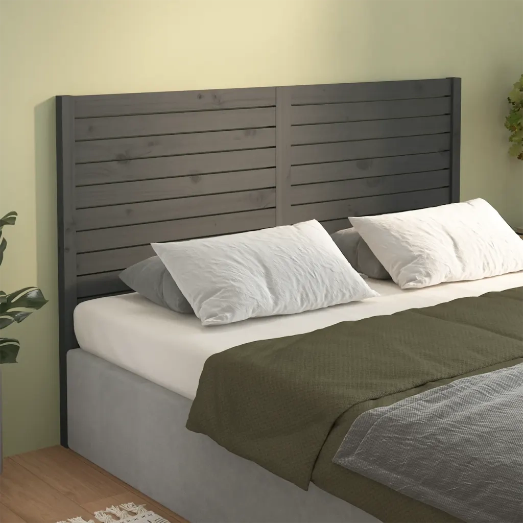 Testiera per Letto Grigia 126x4x100cm in Legno Massello di Pino 819012
