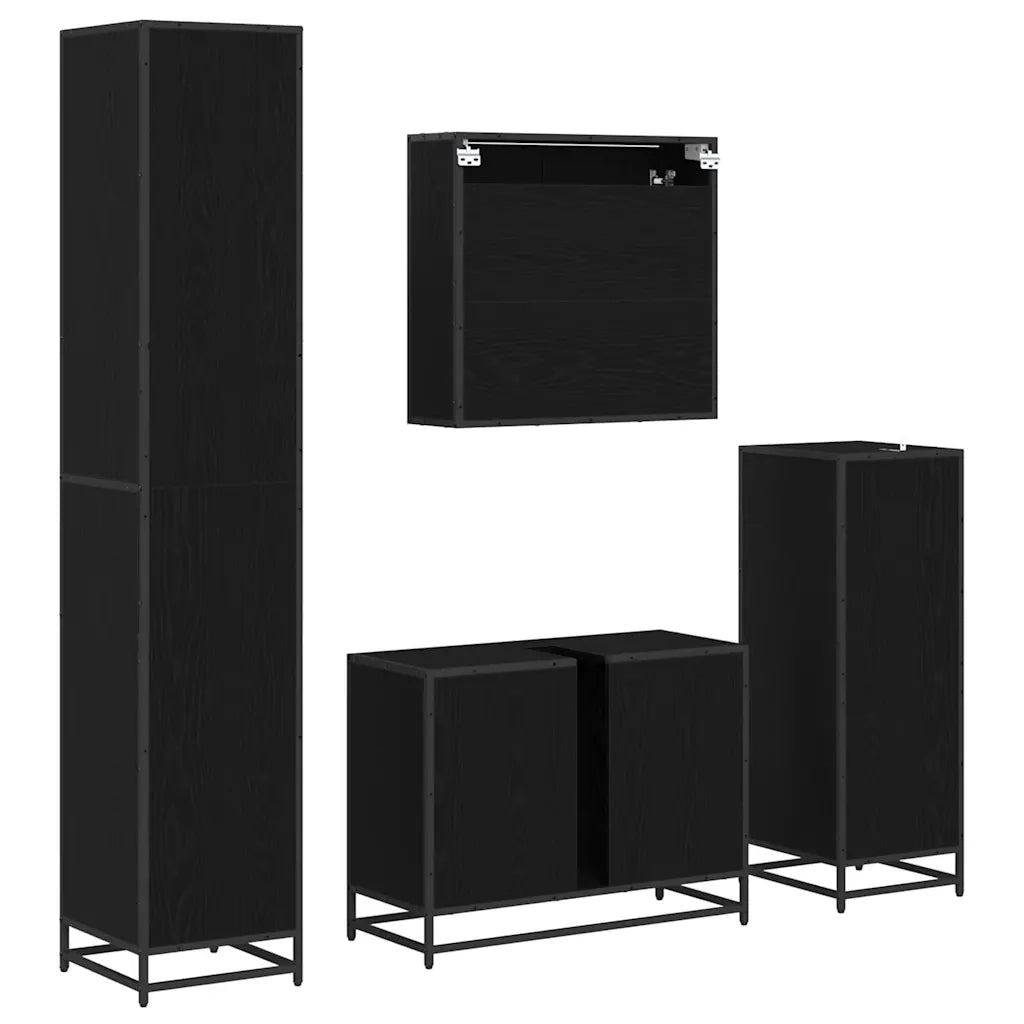 Set di mobili per il bagno 4 pcs Rovere Nero Legno multistrato 3402353