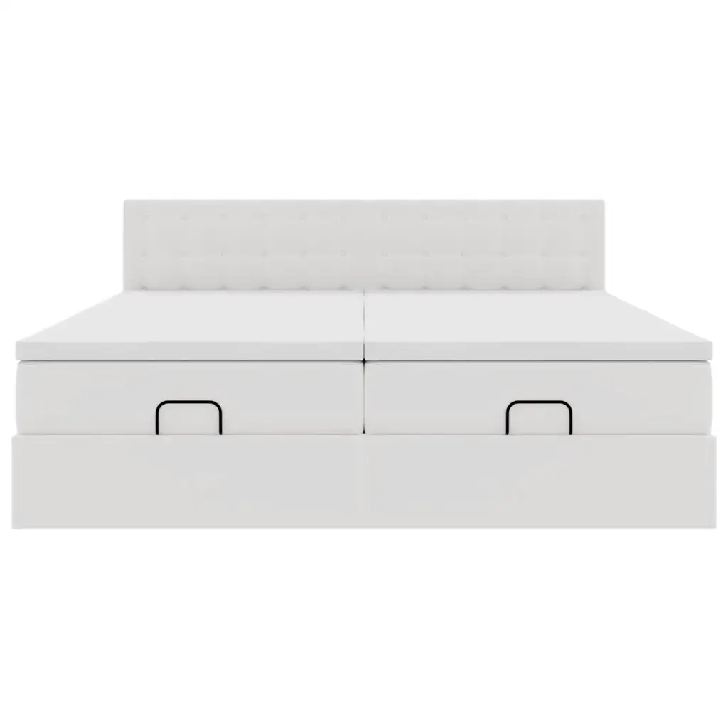 Struttura Letto Pouf con Materassi Bianco 200x200 cm Similpelle 3312811