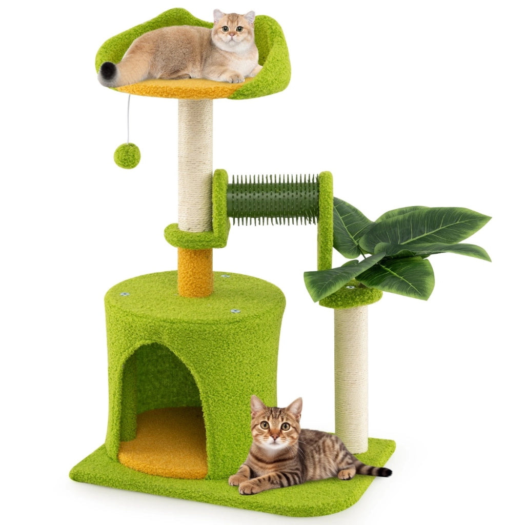 Torre per gattini con foglie artificiali condominio trespolo tiragraffi in sisal, Albero per gatti da interno Verde-Alberi Tiragraffi