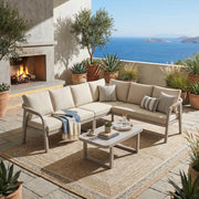 Set di mobili da giardino posizione angolo pu¨° ospitare fino a 6 persone braccioli e schienali intrecciati tubi in acciaio zincato inclusi divano angolare e tavolino da caff¨¨ colore: beige