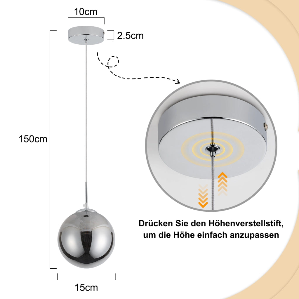 ZMH Lampada a sospensione vetro fumé moderna 1 luce altezza regolabile 120cm G9 per sala pranzo camera bar