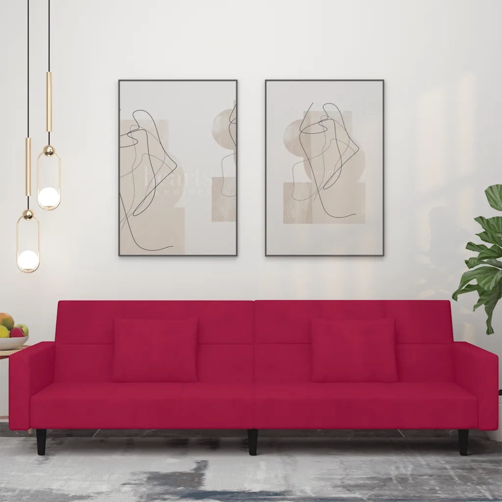 Divano Letto a 2 Posti con 2 Cuscini Rosso Vino in Vellutocod mxl 89964