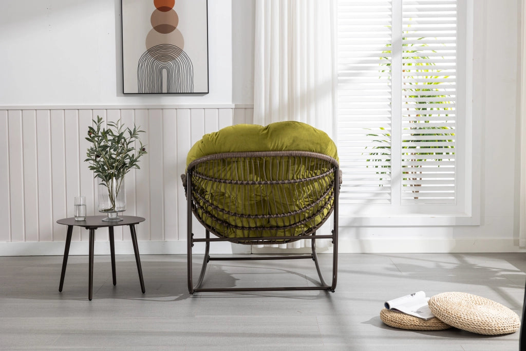 Rocking-chair in rattan sintetico con struttura in acciaio e design ergonomico, verde oliva 78 × 106 × 90 cm