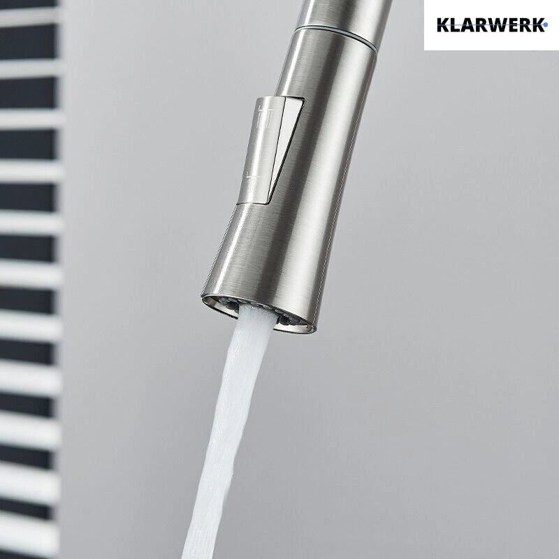 JANA | Rubinetto da cucina estensibile Premium in acciaio inox argento spazzolato | Rubinetto miscelatore ad alta pressione girevole a 360° 2 attacchi