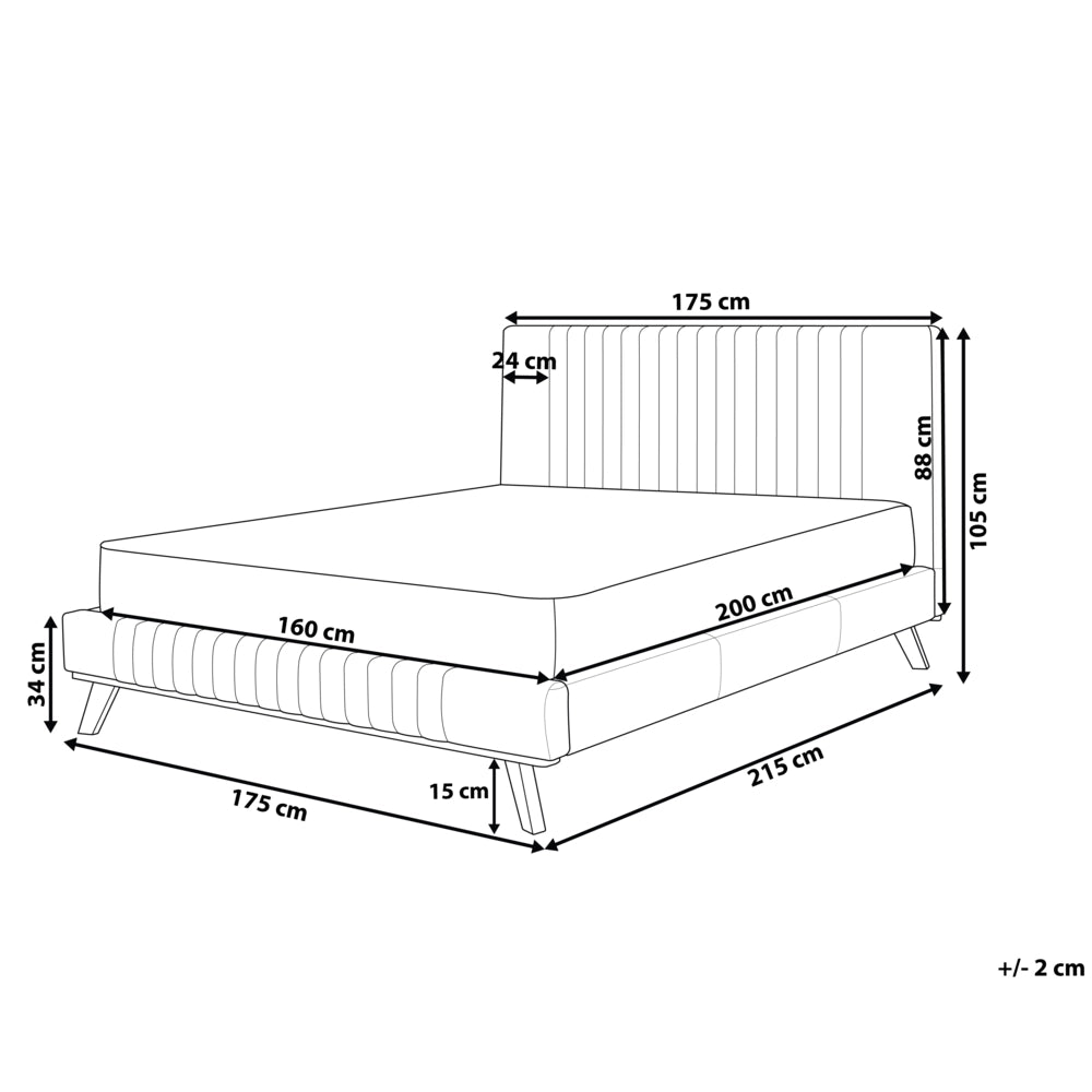 Letto matrimoniale in ciniglia grigio chiaro 160 x 200 cm struttura imbottita testiera trapuntata a canale
