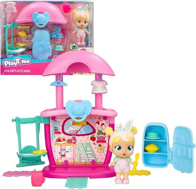 PLAYTIME CRY BABIES Cucina Di Chloe, Bambola con Mini Playset della Cucina Di Chloe, Con 14+ Accessori, Piange Lacrime V