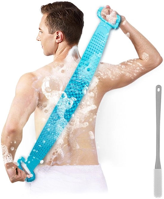Scrubbiere per schiena per doccia con spazzola per ascelle, 76cm doppio lato scrubbiere per schiena con asciugamano, 40cm lungo scrubbiere per piedi in acciaio e silicone.