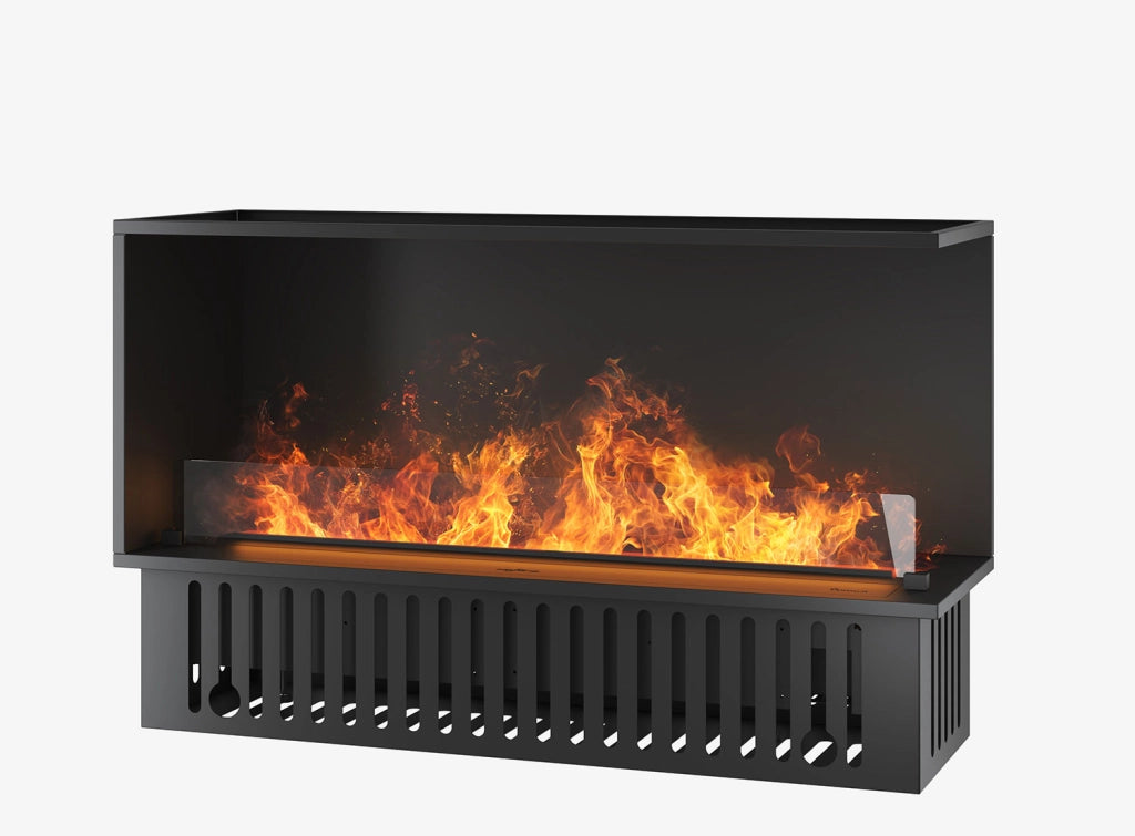 Camino a Vapore Elettrico Bifacciale Angolare a Destra 120x50x40 cm Invapo Corner P1200 con Ricarica Automatica Nero