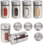 Set di contenitori per erbe - 6 pezzi - Bocchette rotonde per erbe - Acciaio inossidabile - 100 ml - Strettamente chiusi con finestra di osservazione
