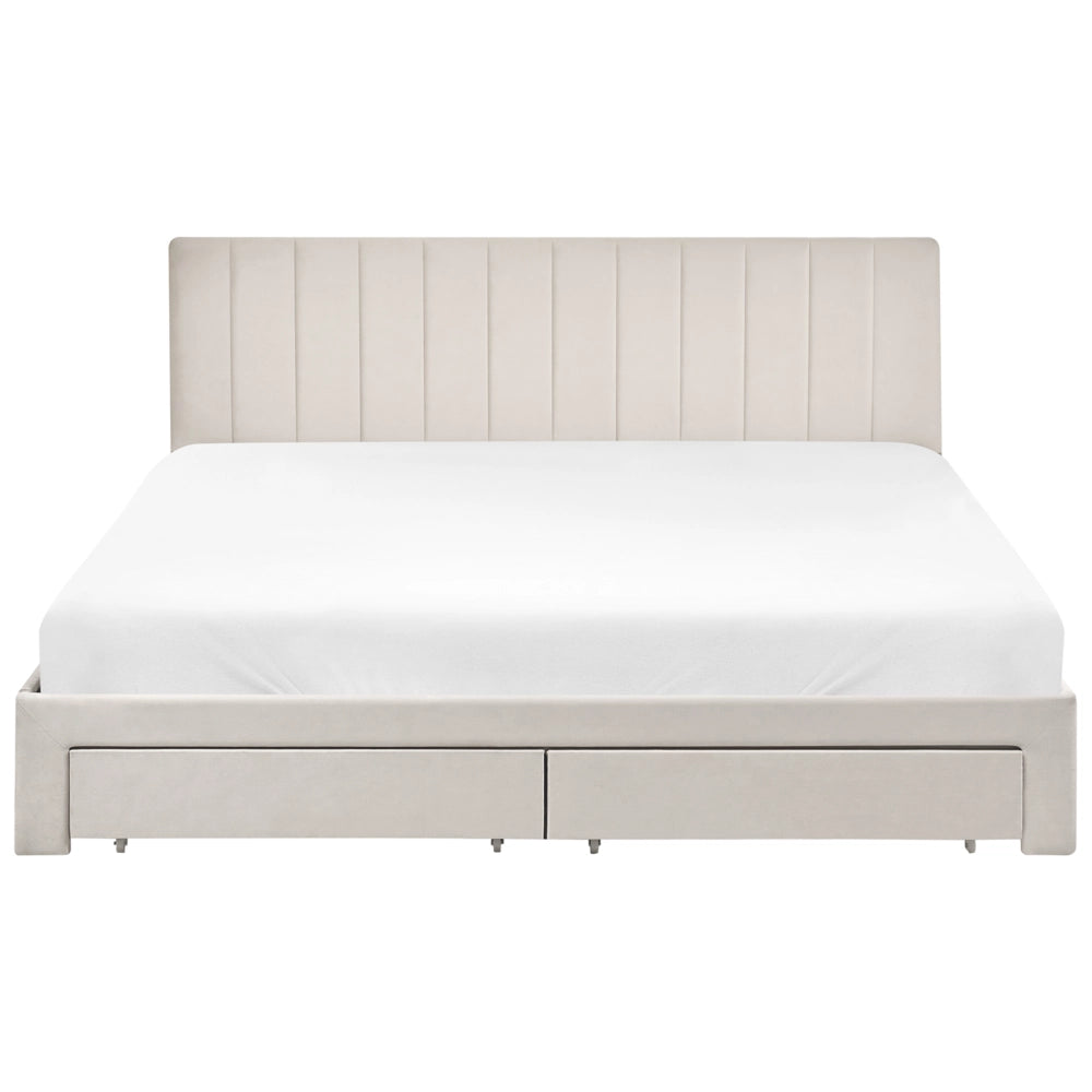 Letto matrimoniale 180 x 200 cm Bianco Sporco Rivestimento in velluto 4ft con cassetti Testiera Base a doghe Moderno