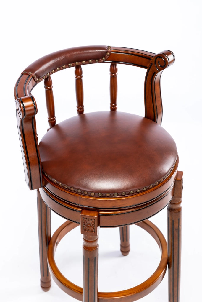 Sgabello da Bar Girevole con Schienale in Pelle e Legno ¨C MINIMAL ¨C Nero/Marrone