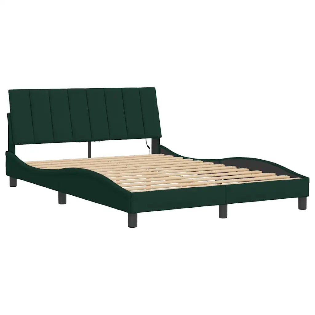 Giroletto con LED senza Materasso-Struttura Letto Hanko Verde Scuro 140x190 cm in Velluto