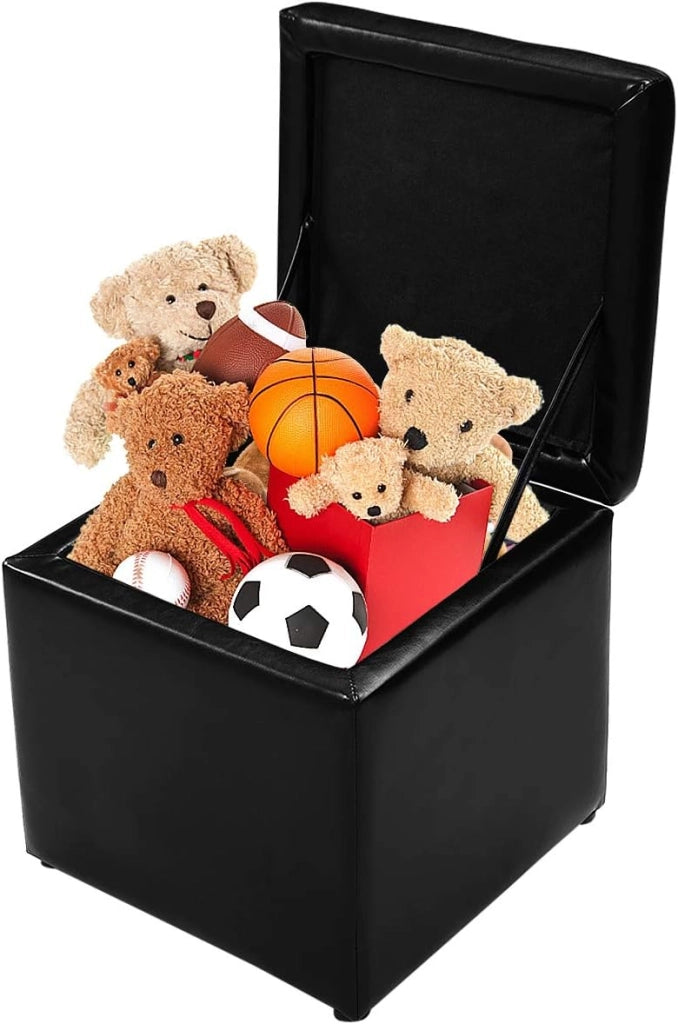 Pouf Cubo Poggiapiedi, Sgabello Quadrato Contenitore, Ottomana con Coperchio, con Vano Portaoggetti, Piedini Antiscivolo, Portata di 300 kg, 40 x 40 x 40 cm, Nero/Marrone/Bianco